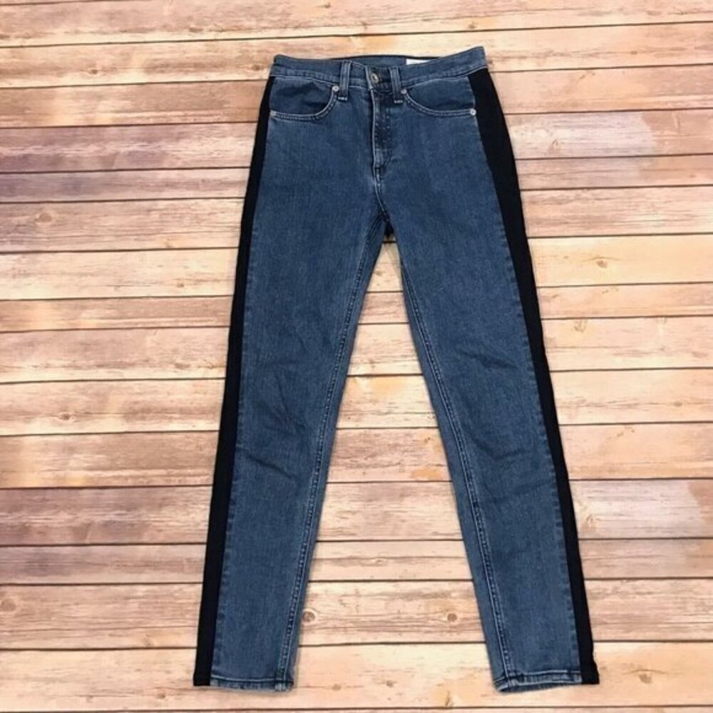 Rag & Bone Mazie High Rise Skinny Jeans Double Indigo Stripe